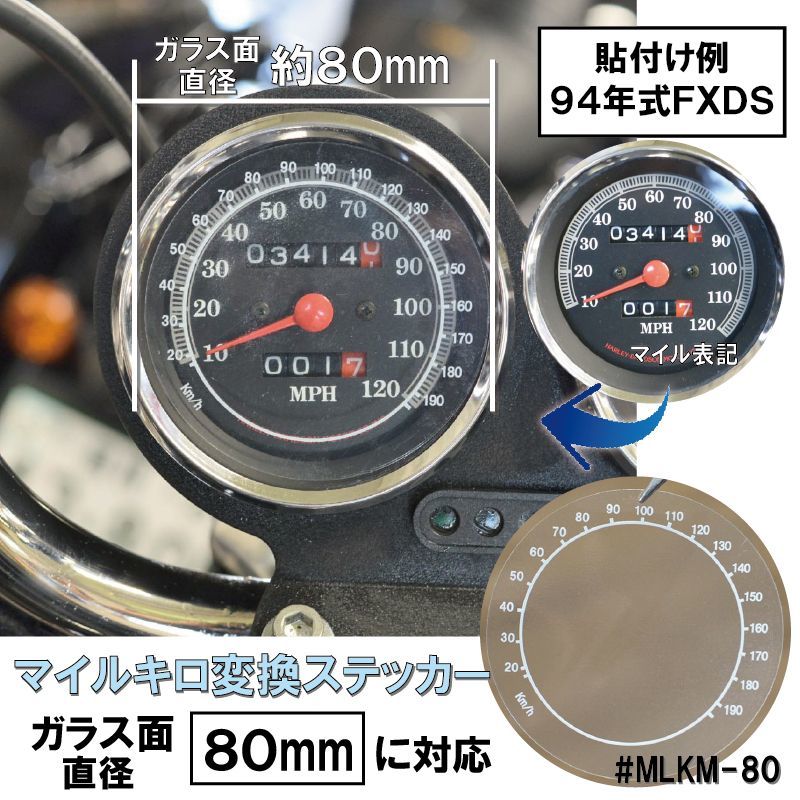 画像1: 【80mm】 ハーレー専用マイル→キロメートル変換ステッカー メーターシール (1)